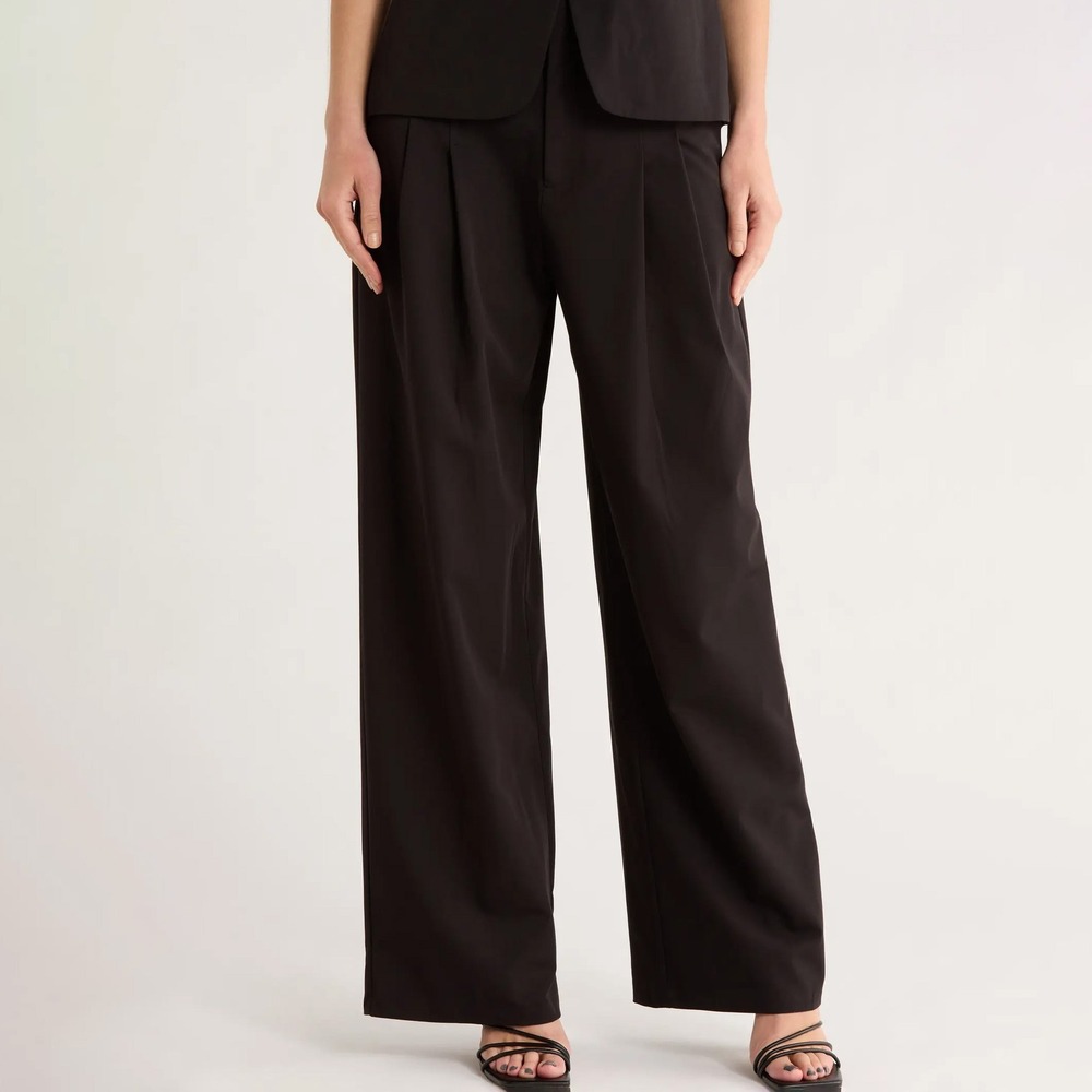 WAYF Black Pleated Wide Leg High Waisted Pants Womens XL Careerwear Office